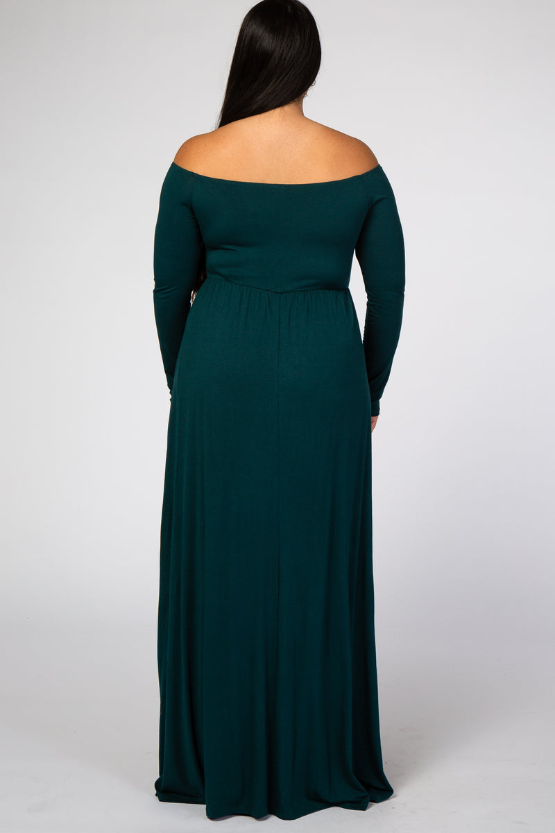 Forest Green Solid Off Shoulder Plus Maternity Maxi Dress– PinkBlush