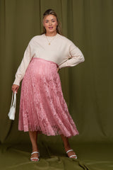 Pink Lace Plus Maternity Midi Skirt