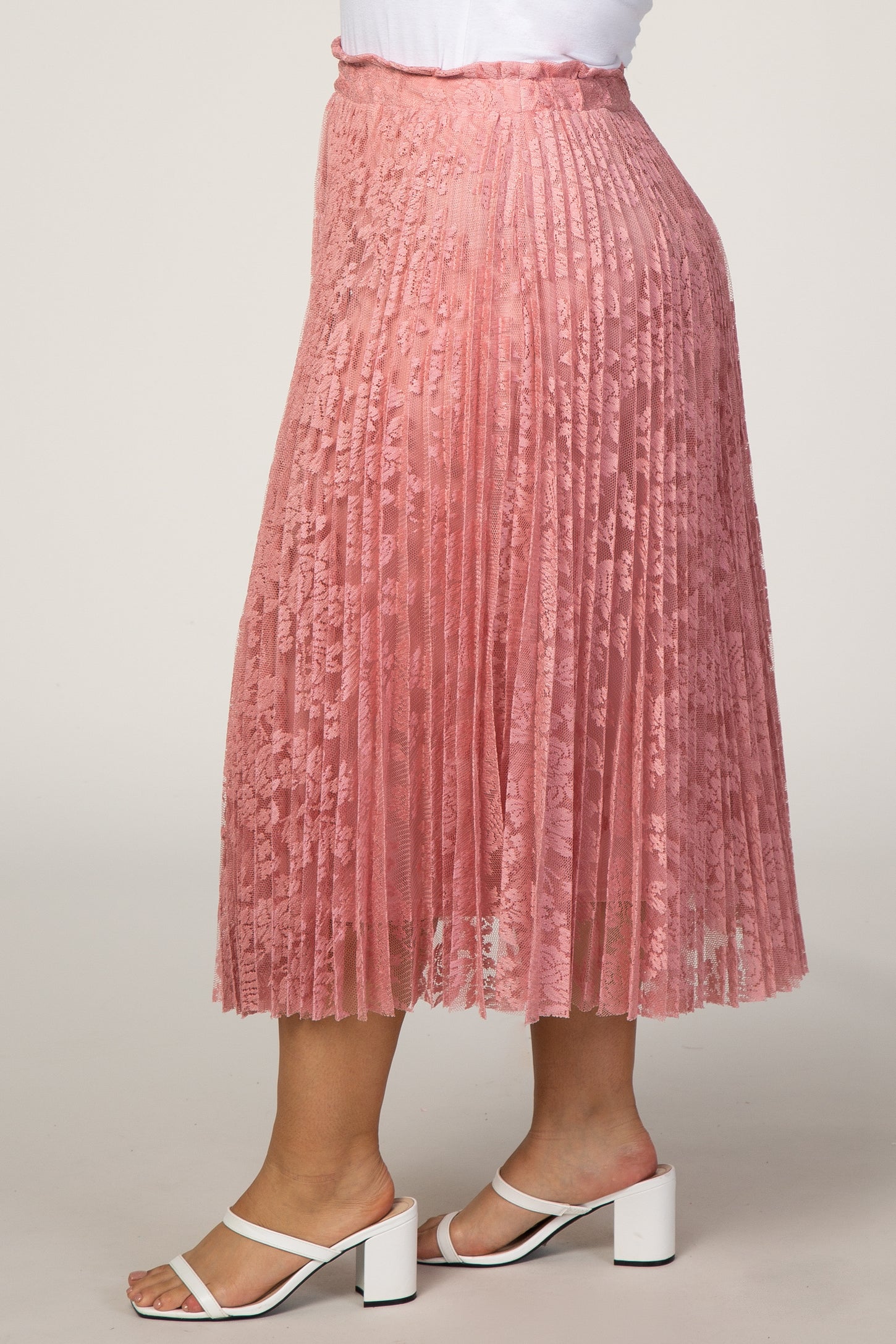 Pink Lace Plus Midi Skirt