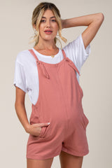 Pink Adjustable Strap Maternity Short Overalls