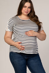 Black Striped Crochet Sleeves Plus Maternity Top