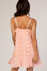 Peach Thin Strap Textured Polka Dot Ruffle Hem Dress