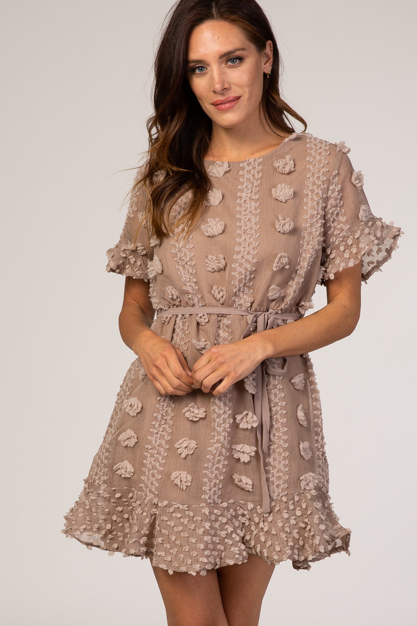 Mocha Polka Dot Textured Dress