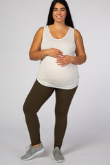 Olive Solid Basic Maternity Plus Leggings