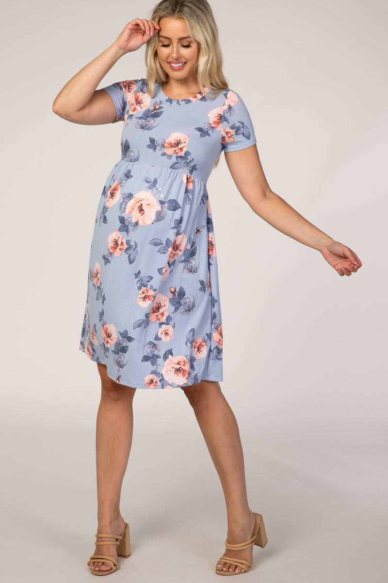Light Blue Floral Babydoll Maternity Dress– PinkBlush