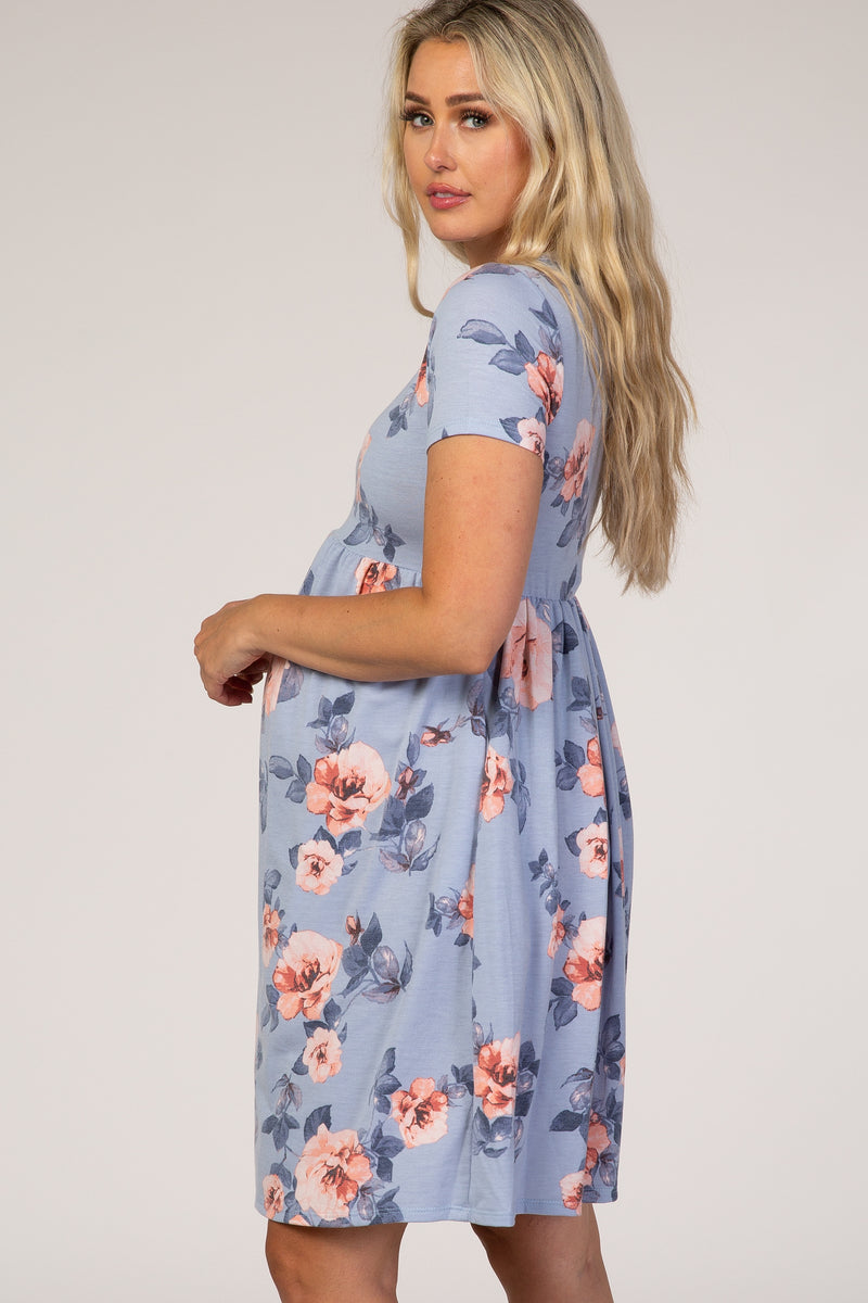 Light Blue Floral Babydoll Maternity Dress – PinkBlush