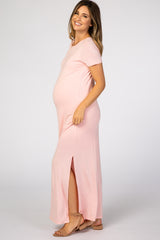 Light Pink Short Sleeve Maternity Maxi