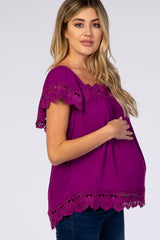 Magenta Crochet Edge Flowy Sleeve Maternity Top