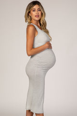 Ivory Black Striped Ribbed Maternity Midi Dress