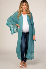 Teal Long Sleeve Lace Trim Maternity Cover Up