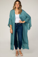 Teal Long Sleeve Lace Trim Maternity Cover Up