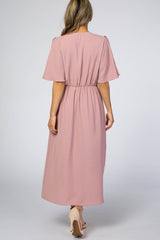 Mauve Open Sleeve Wrap Midi Dress