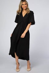 Black Open Sleeve Maternity Wrap Midi Dress