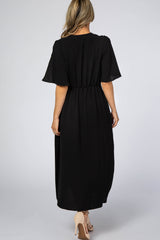 Black Open Sleeve Wrap Midi Dress
