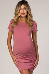 Mauve Wrap Maternity T-Shirt Dress