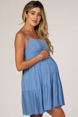 Blue Tiered Maternity Tank Dress