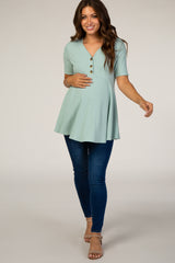 PinkBlush Sage Ribbed Button Accent Maternity Blouse