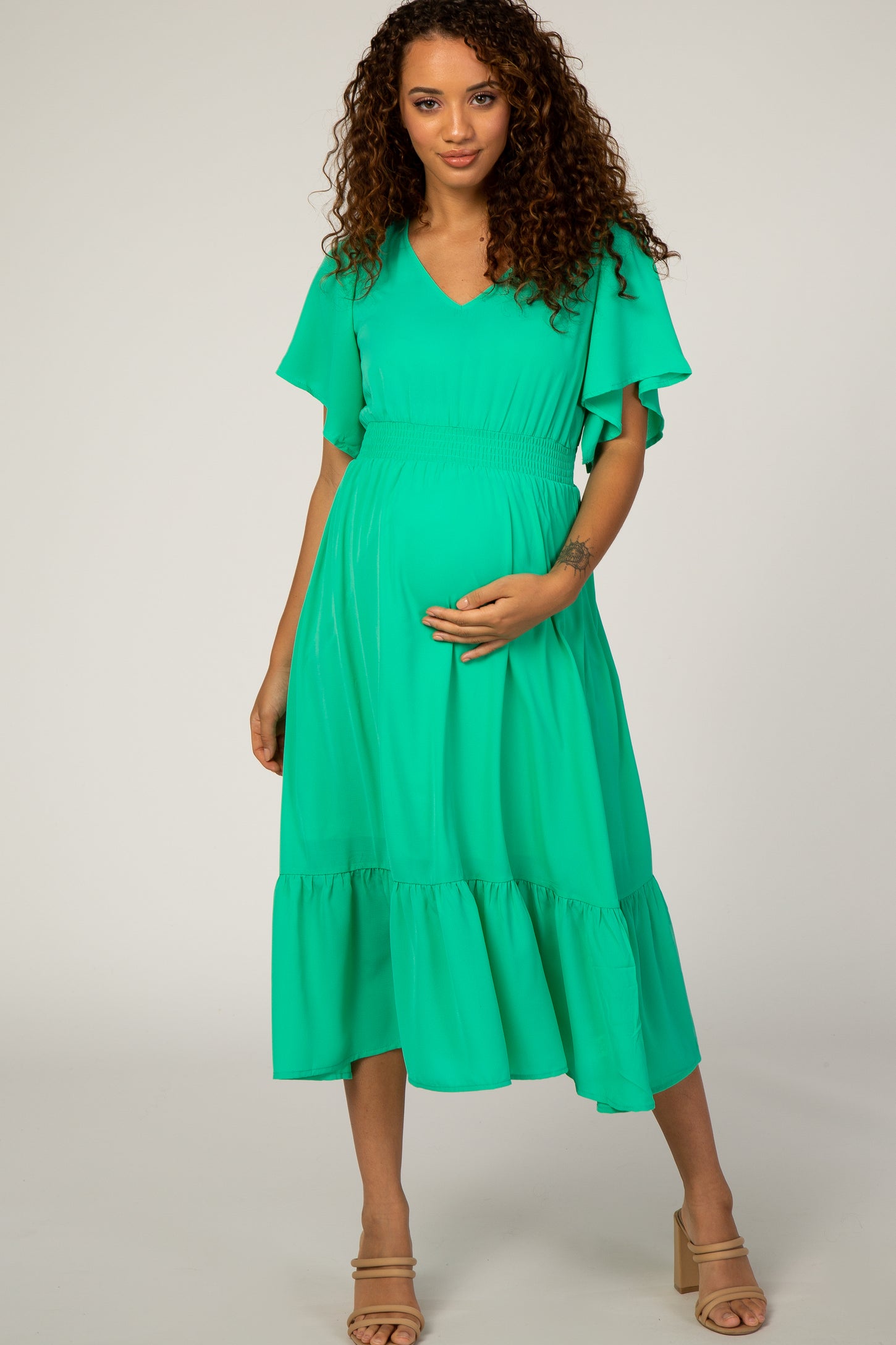 Jade Chiffon Flowy Maternity Midi Dress– PinkBlush