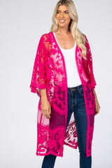 Magenta Mesh Lace Cover Up