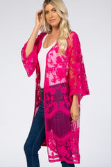 Magenta Mesh Lace Cover Up