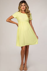 Neon Yellow Swiss Dot Short Sleeve Maternity Dress