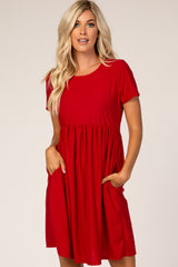 Red Swiss Dot Short Sleeve Dress