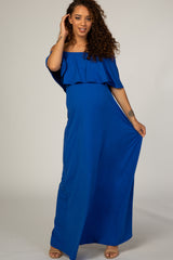 Royal Blue Off Shoulder Maxi Maternity Dress