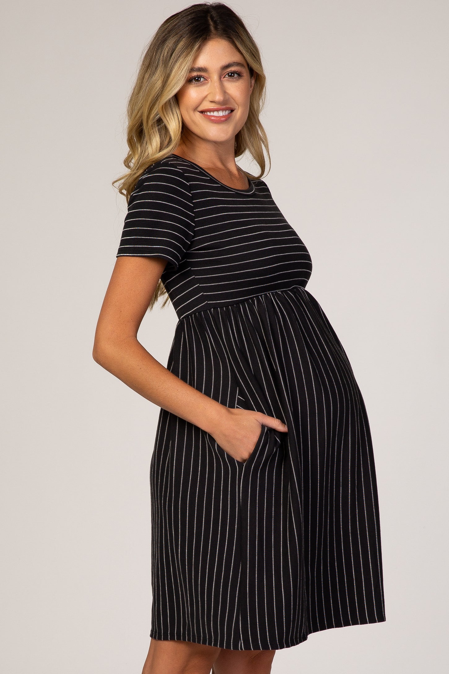 Black Striped Maternity Babydoll Dress– PinkBlush