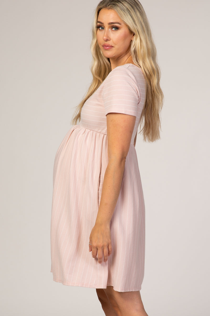 Pink Striped Maternity Babydoll Dress PinkBlush