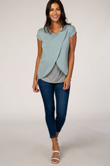 Dusty Green Layered Wrap Front Nursing Top