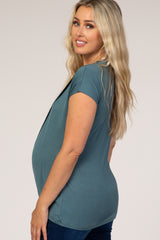 Slate Blue Layered Wrap Front Maternity/Nursing Top