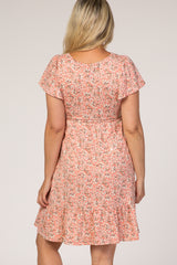 Pink Floral Ruffle Accent Maternity Dress