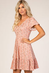 Pink Floral Ruffle Accent Dress