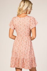 Pink Floral Ruffle Accent Dress