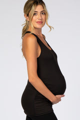 Black Ruched Racerback Maternity Tank Top