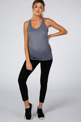 Navy Blue Ruched Racerback Maternity Tank Top