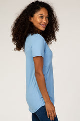 Blue Short Sleeve Wrap Nursing Top