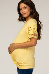 Yellow Crochet Sleeve Knotted Hem Maternity Top