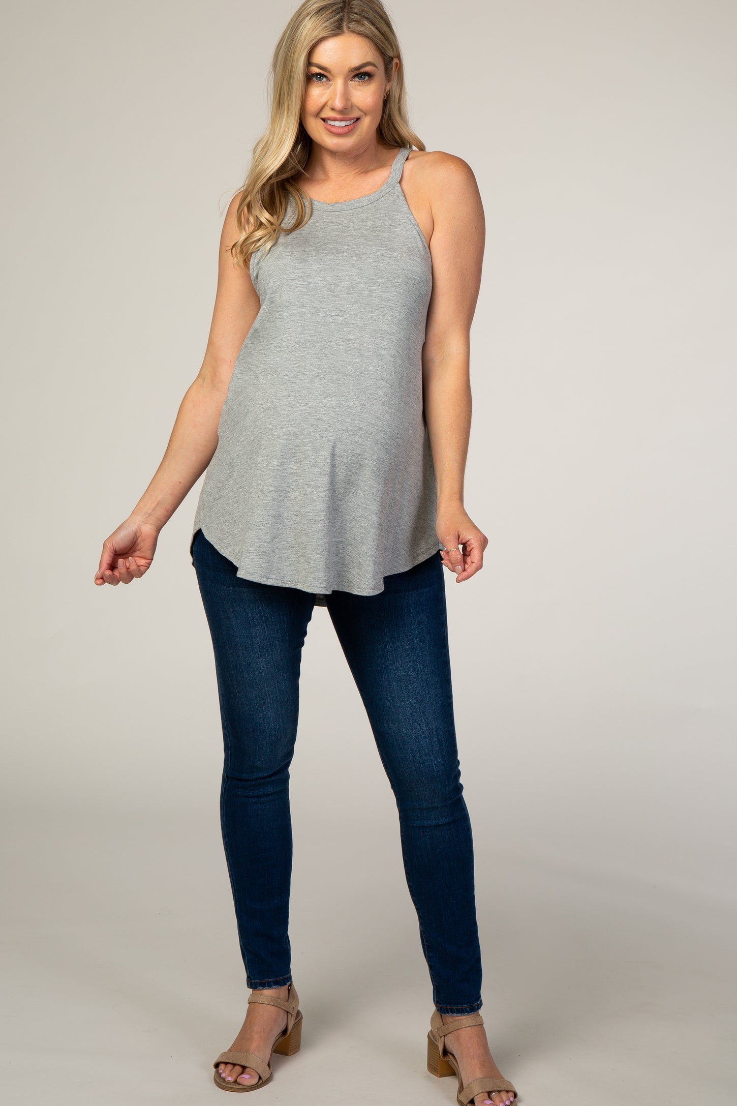 Grey Rounded Halter Neck Maternity Top