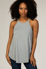 Grey Rounded Halter Neck Top