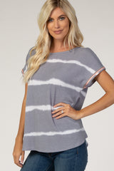 Grey Tie Dye Embroidered Short Sleeve Top
