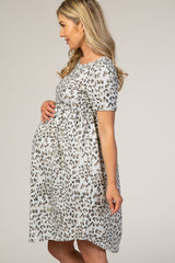 Grey Animal Print Maternity Babydoll Dress