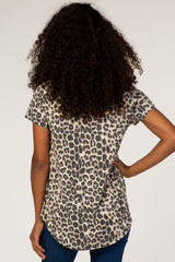 Mocha Animal Print Button Accent Top