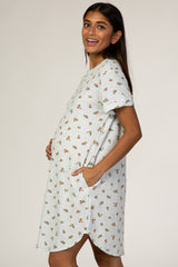 Grey Floral Maternity Sleep Dress