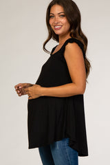 Black Flutter Sleeve Maternity Top