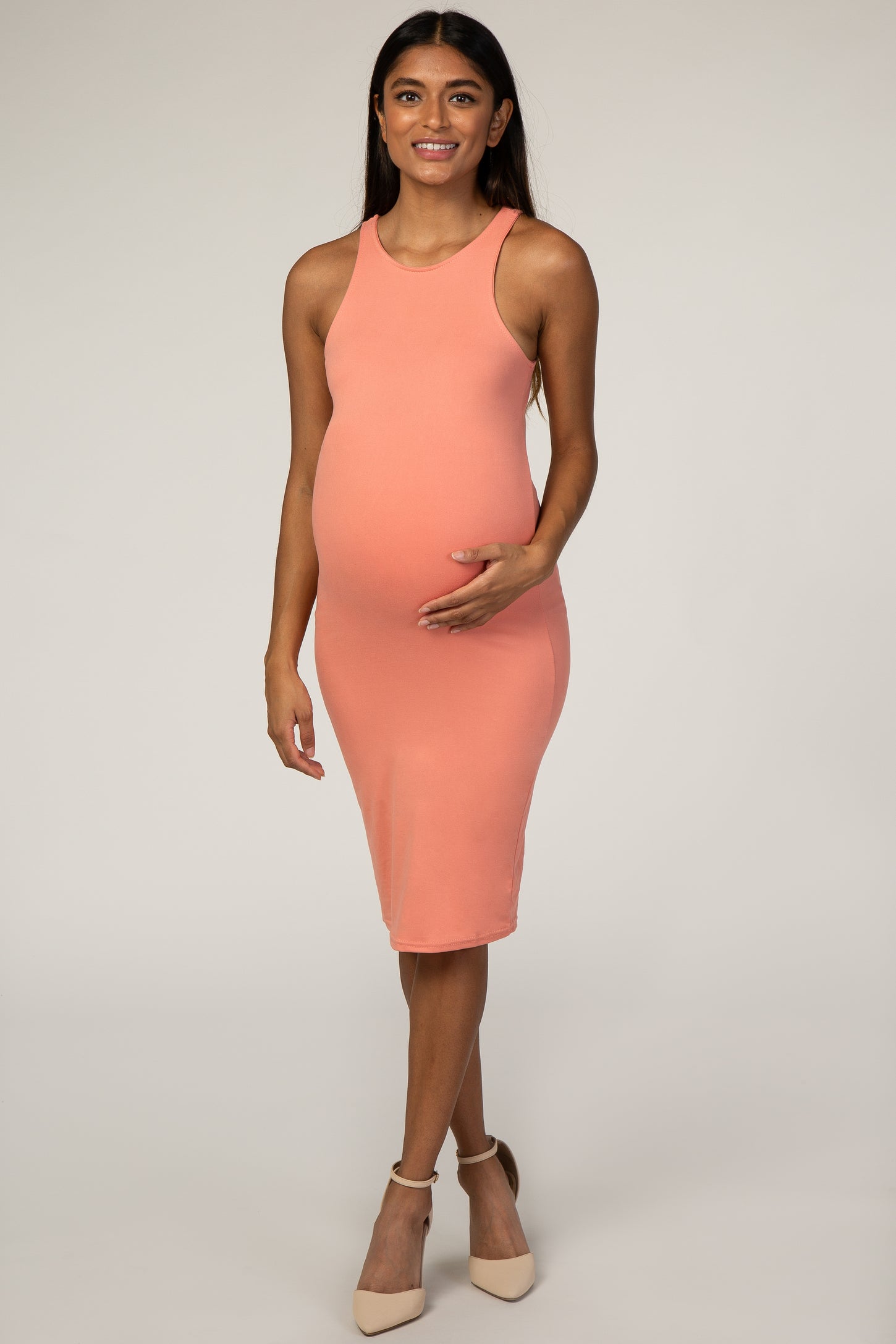 Coral Super Soft Fitted Maternity Dress