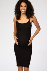Black Ribbed Fitted Maternity Dress