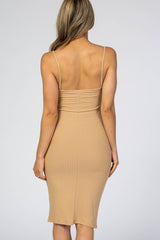 Taupe Ribbed Fitted Dress