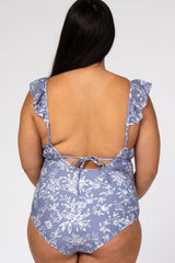Lavender Floral Ruffle Maternity Plus One-Piece Swimsuit