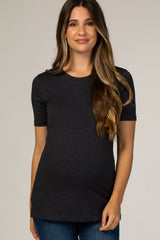 Charcoal Crew Neck Short Sleeve Maternity Top